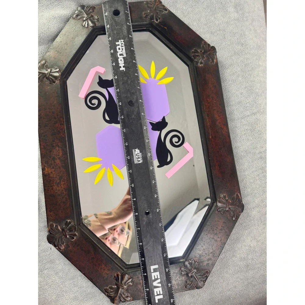 Uttermost Custom Upcycle Octagon Wall Mirror‎ Black Cat Beveled Bronze 22x14